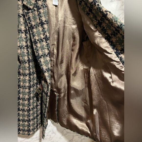 Soft Surroundings Women's Check Plaid Green Tweed Knit Yorkshire Jacket - Picture 4 of 7